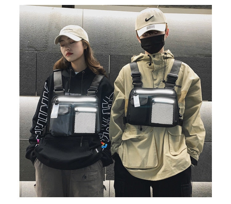 Reflective Men Chest Rig Bag Tactical Hip-hop Chest Bag Men Functional Vest Pack Male Waist Bags Abdomon Pack Shoulder Bags