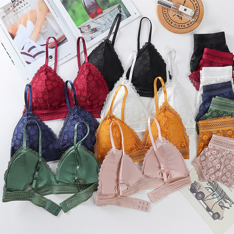 Women's Lace Bra Sets Seamless Underwear Backless Vest Sexy Padded Bralette Lingerie Ultrathin Bra & Brief Sets Female Intimates