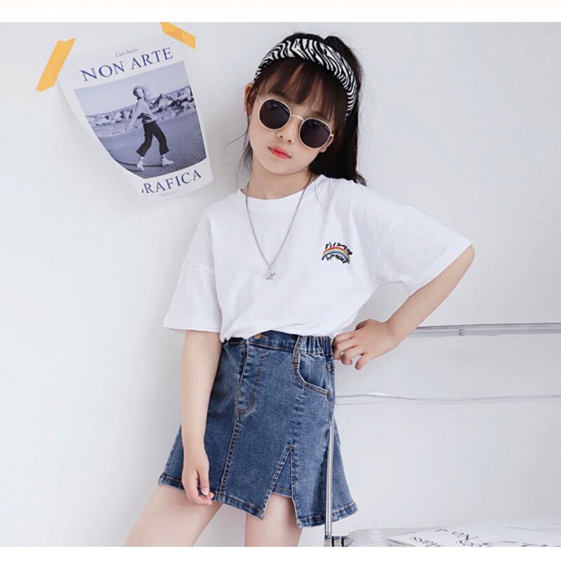 Kids Denim Skirt for Girls High Waist A-line Skirt Outside Wear New Children Teenager Split Cowboy Skirts 4 6 8 10 12 14