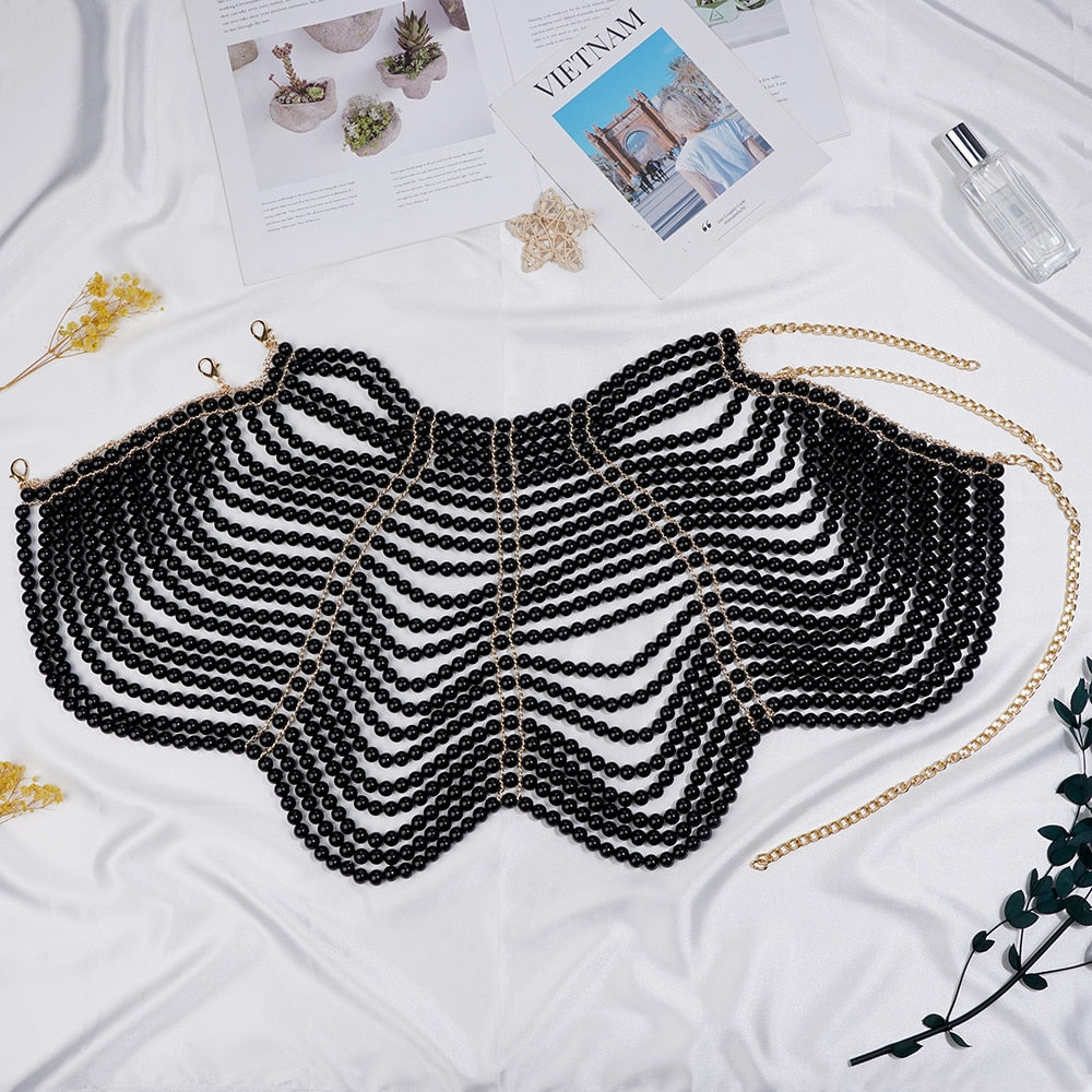 Women's Pearl Body Chains Bra Fashion Adjustable Size Shoulder Necklaces Sexy Tops Chain Wedding Dress Pearls Shawl Body Jewelry