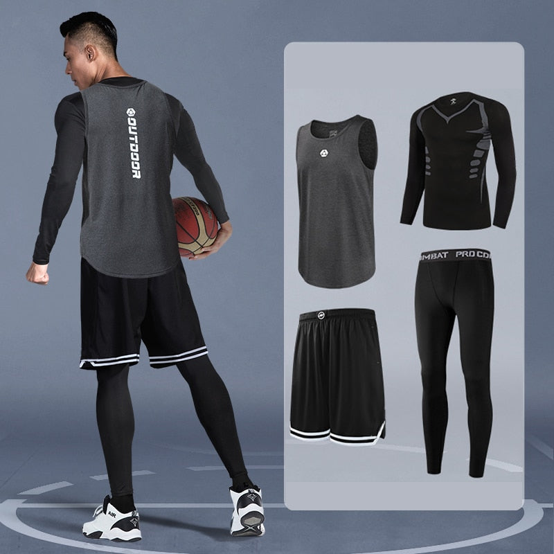 Men's Compression Sportswear Suits Gym Tights Training Clothes Workout Jogging Sports Set Running Tracksuit Quick Dry Rash Guard