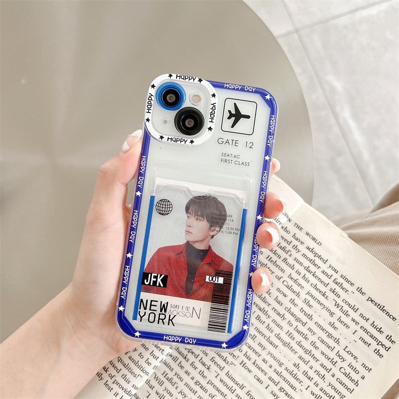 Hot Ticket Travel Label New York Seoul Paris Photo Card Holder Wallet Case For iPhone 14 13 Pro Max 11 12 XR XS X 7 8 Plus Cover