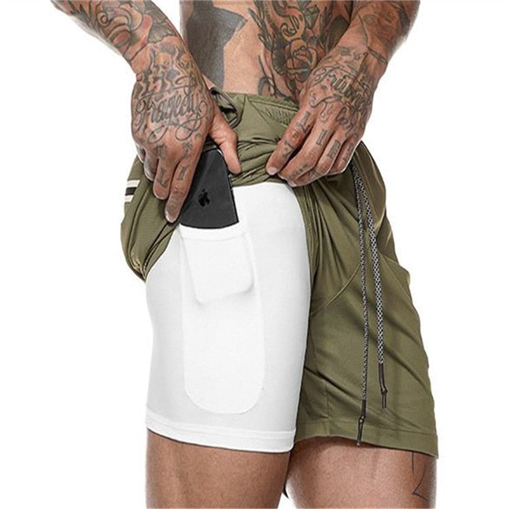New Men's Double Layer Solid Shorts Large Size Fitness Training Fast Running Pants