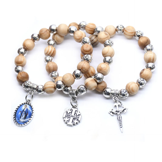 Pine Wood Beads Cross Beads Virgin Christ Cross Bracelet Beads Bracelet Beads Bracelet