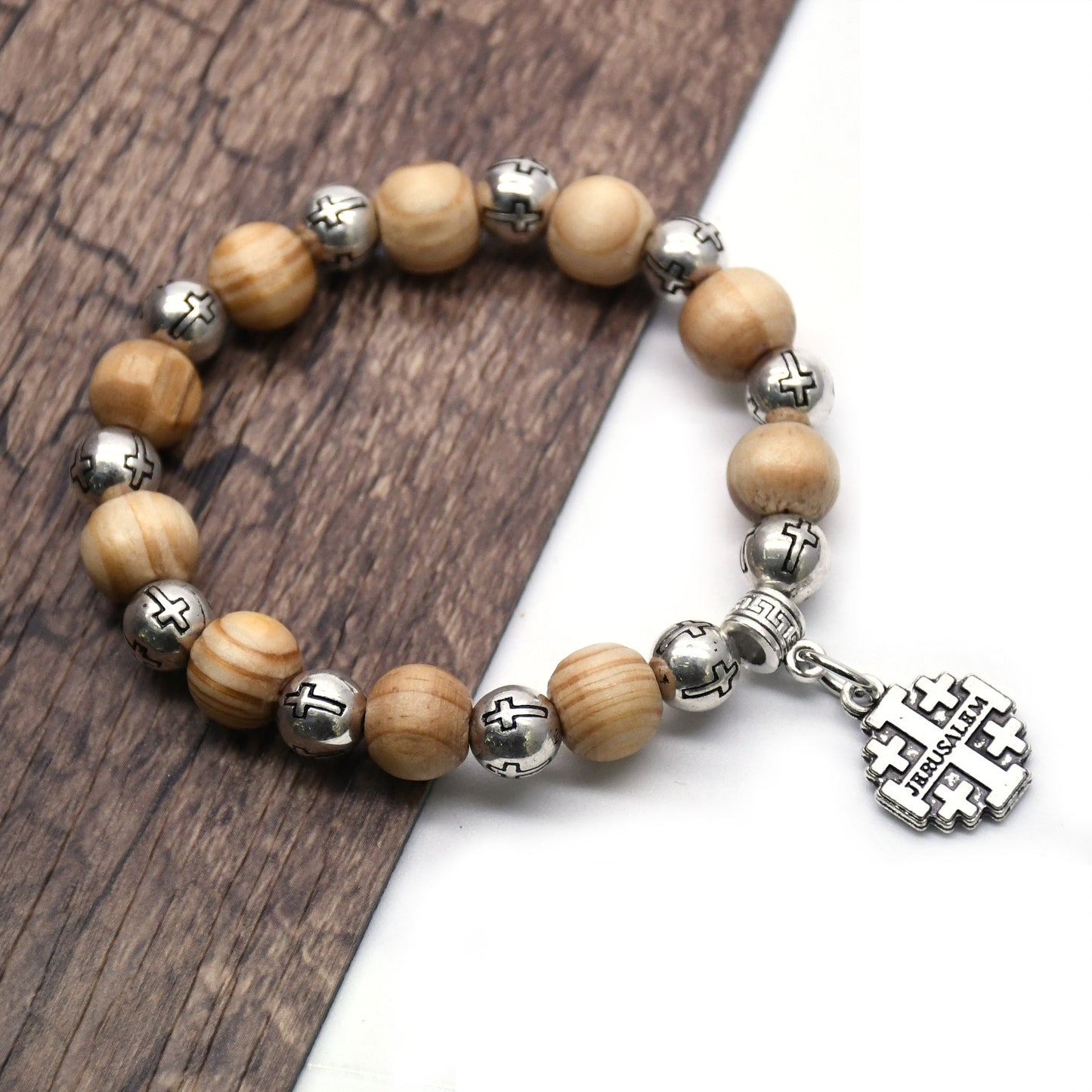 Pine Wood Beads Cross Beads Virgin Christ Cross Bracelet Beads Bracelet Beads Bracelet