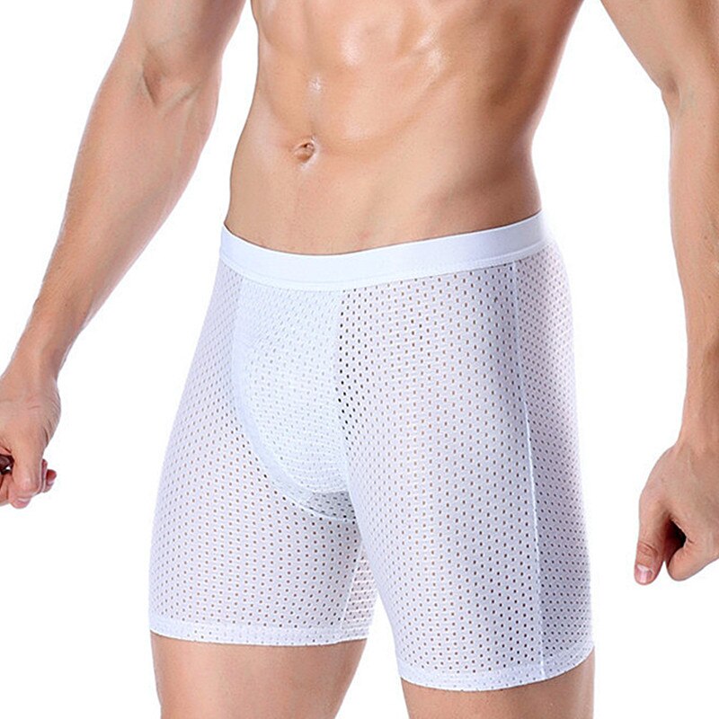 Boxers Briefs Man Ice Silk Shorts Underpants Male Large Size Men&#39;s Mesh Panties Breathable Long Boxer For Men Underwear