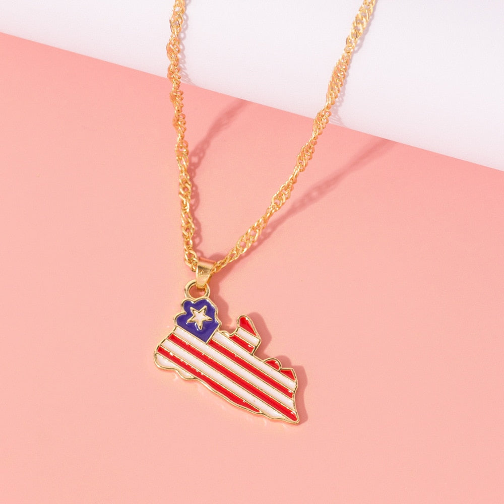 New Fashion Country Map Flag Necklace for Woman Man Liberia Haiti Jamaica Ghana Guinea Nigeria Alloy Pendant Chain Jewelry 2020