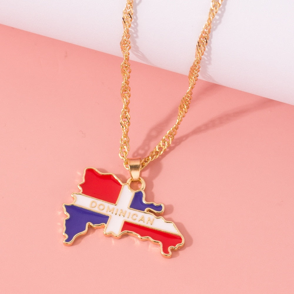 New Fashion Country Map Flag Necklace for Woman Man Liberia Haiti Jamaica Ghana Guinea Nigeria Alloy Pendant Chain Jewelry 2020