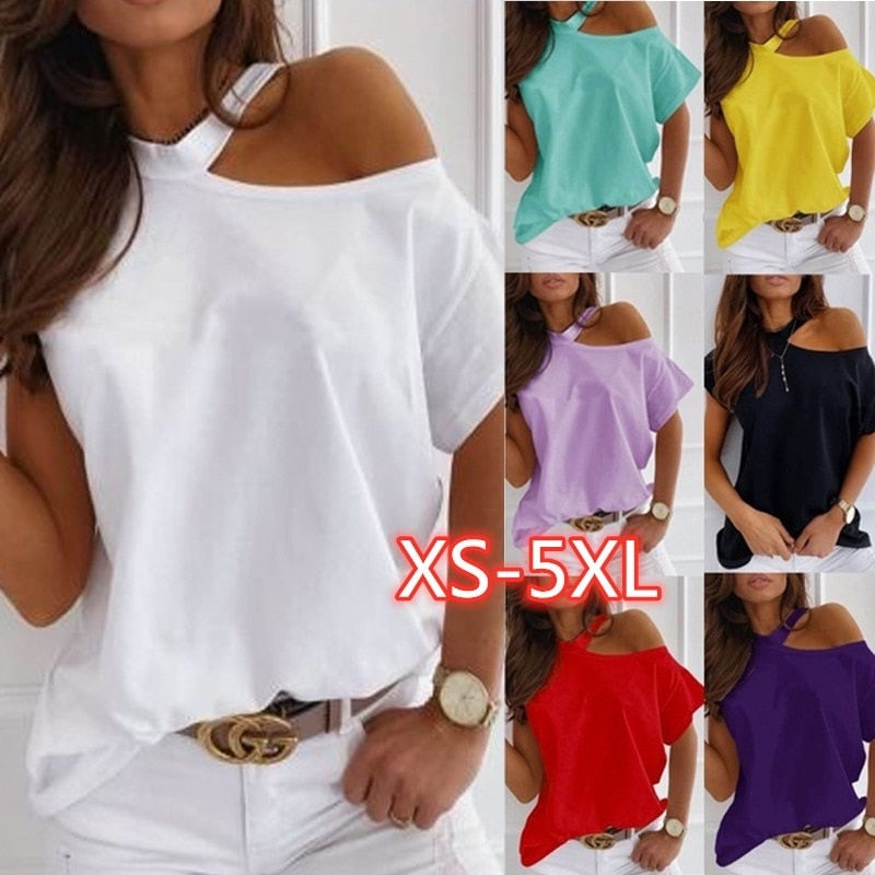 Women Tops Sexy Off Shoulder Summer T-Shirts Casual Print T-Shirt Short Sleeve O-neck Pullovers Tops Fashion Street Tee