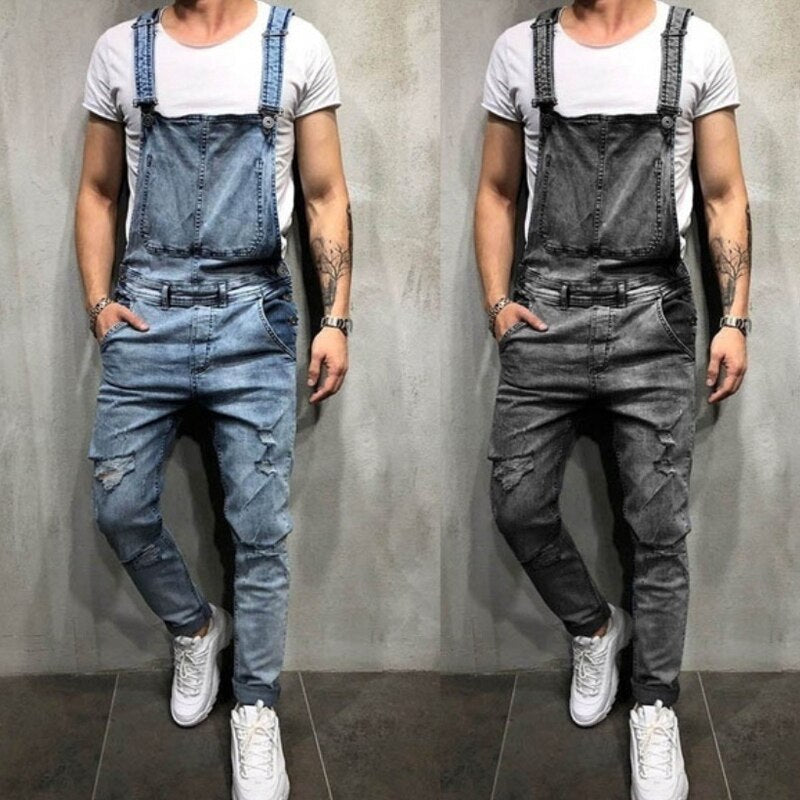 Fashion MenRipped Jeans Jumpsuits Ankle Length Letter printing Distressed Denim Bib Overalls For Men jeans Suspender Pants