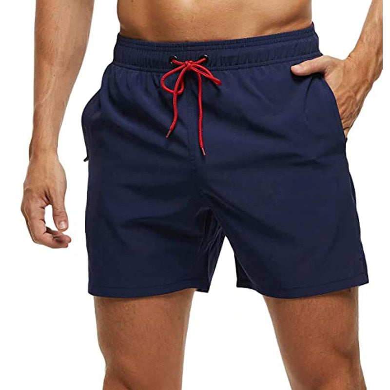 Fashion Beach Shorts Elastic Closure Men&#39;s Swim Trunks Quick Dry Beach Shorts With Zipper Pockets