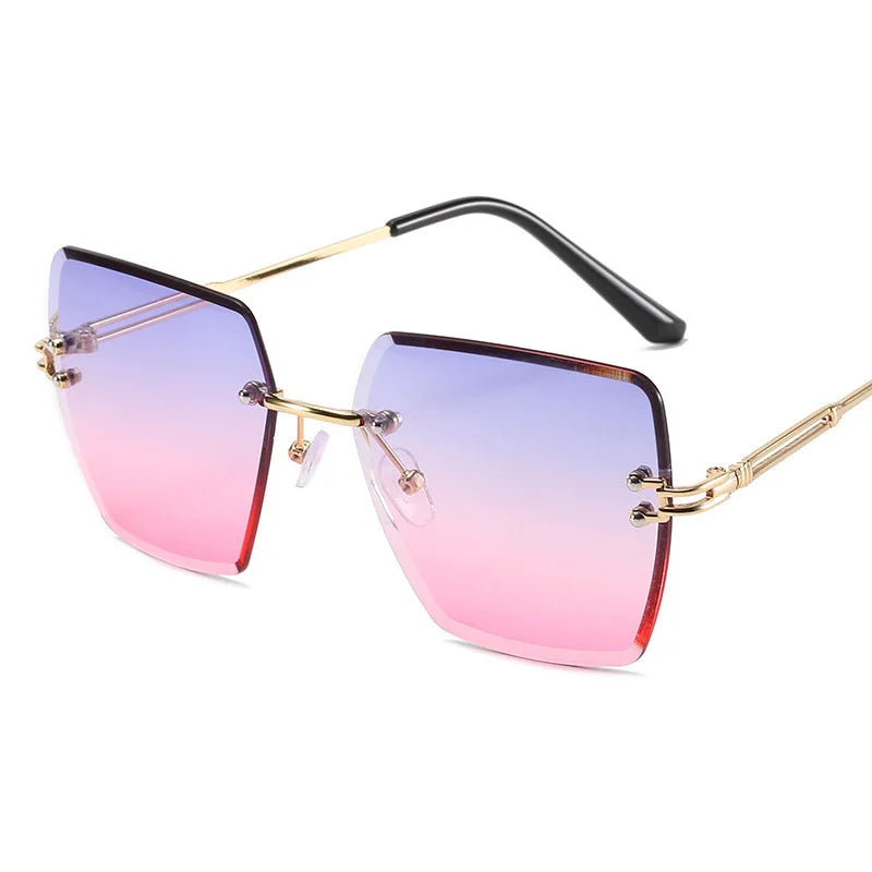 New Fashion Rimless Gradient Sunglasses Women 2024 Luxury Brand Frameless Square Sun Glasses Clear Blue Shades Dropshipping