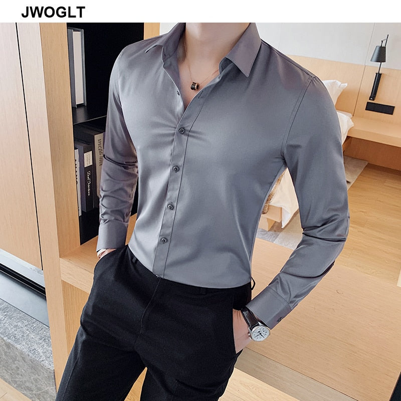 New Men's Slim Fit Long Sleeve Shirt - Fashionable Korea Styles, Available in Small Sizes for Casual and Social Occasions, in Yellow, Green, and White.