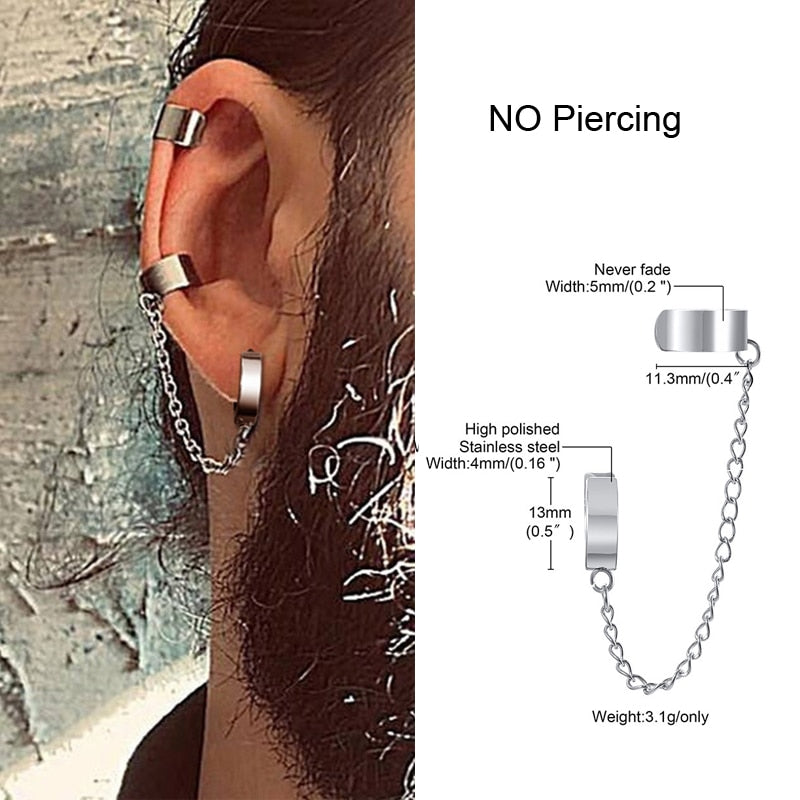 IRREGULAR TRIANGLE LONG CHAIN CUFF EARRING FOR MEN UNISEX JEWELRY ROCK THE COOLEST CONCH HOOP CLIP PIERCING WITHOUT PIERCING