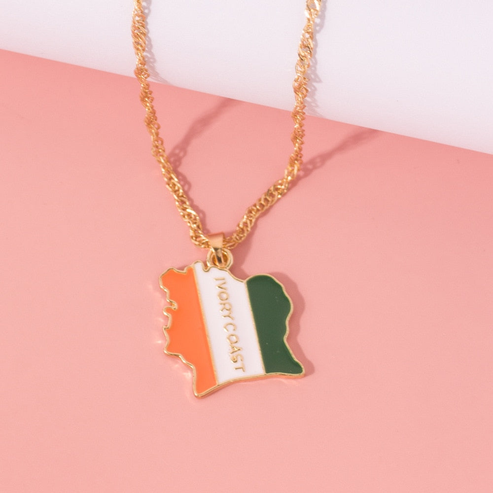 New Fashion Country Map Flag Necklace for Woman Man Liberia Haiti Jamaica Ghana Guinea Nigeria Alloy Pendant Chain Jewelry 2020