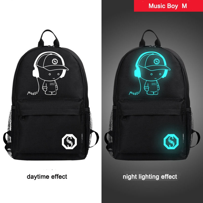 Noctilucent Cartoon Teenager Backpack School Bags for boy Night Lighting Bags with free USB+Pen Bag+Antitheft Lock