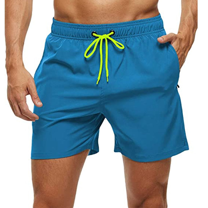 Fashion Beach Shorts Elastic Closure Men&#39;s Swim Trunks Quick Dry Beach Shorts With Zipper Pockets