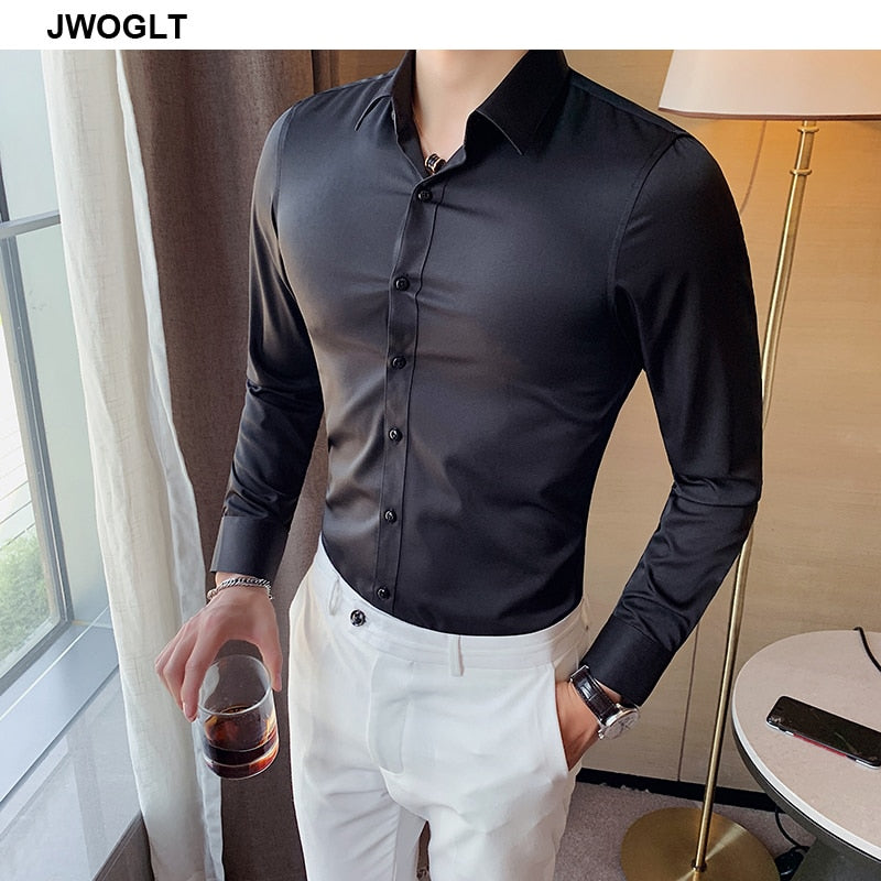 New Men's Slim Fit Long Sleeve Shirt - Fashionable Korea Styles, Available in Small Sizes for Casual and Social Occasions, in Yellow, Green, and White.