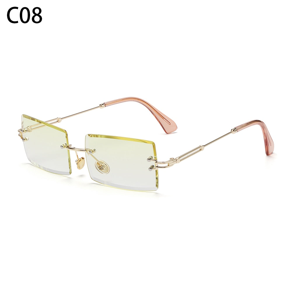 Trendy Men Women Summer Rimless Sunglasses Fashion Small Rectangle Sun Glasses Traveling Style UV400 Shades Eyewear