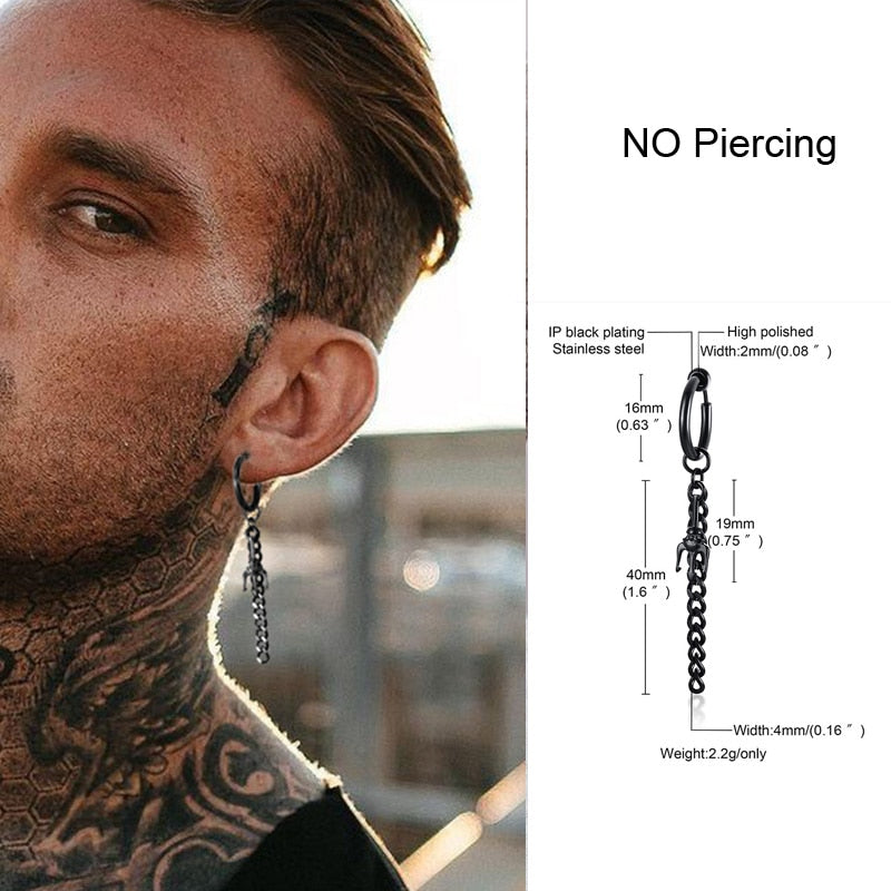 IRREGULAR TRIANGLE LONG CHAIN CUFF EARRING FOR MEN UNISEX JEWELRY ROCK THE COOLEST CONCH HOOP CLIP PIERCING WITHOUT PIERCING