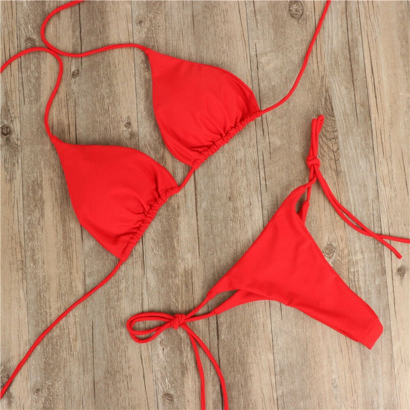 2pcs Sexy Women Summer Swimwear Bikini Set Bra Tie Side G-String Thong Beach e Suit Swimsuit Bathing Suit Swimming Suit