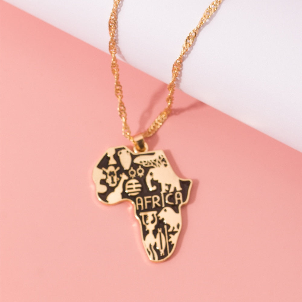 New Fashion Country Map Flag Necklace for Woman Man Liberia Haiti Jamaica Ghana Guinea Nigeria Alloy Pendant Chain Jewelry 2020