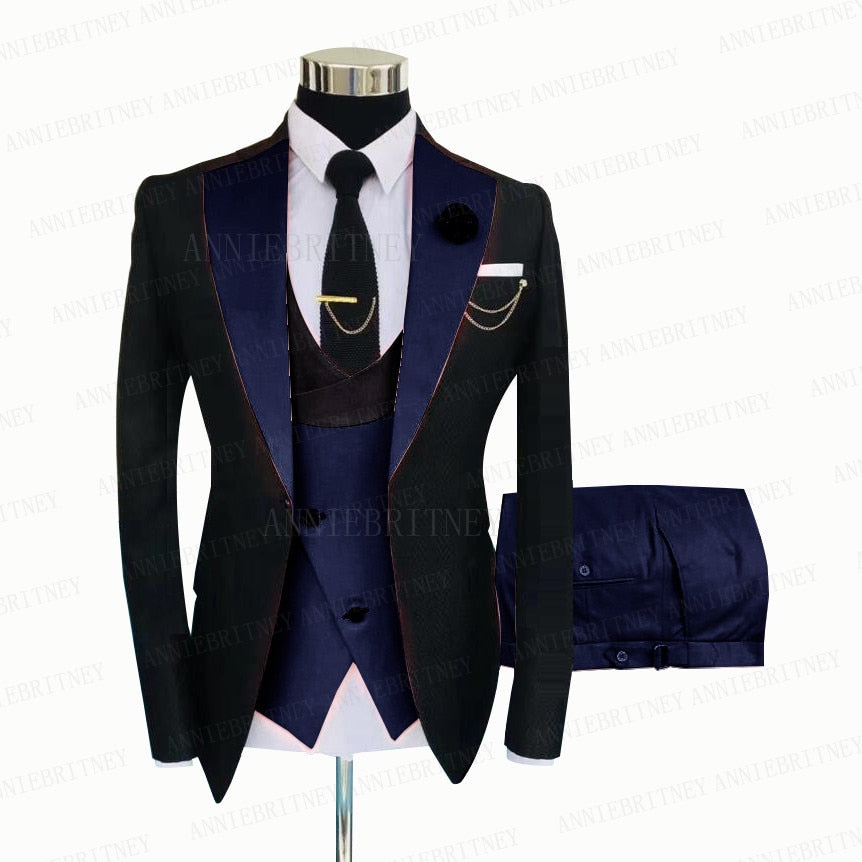 Fashion Wedding Suit For Men Gray Coat Blue Vest Pant Custom Made Plus Size Man Formal Tuxedo trajes de hombre costume homme 턱시도