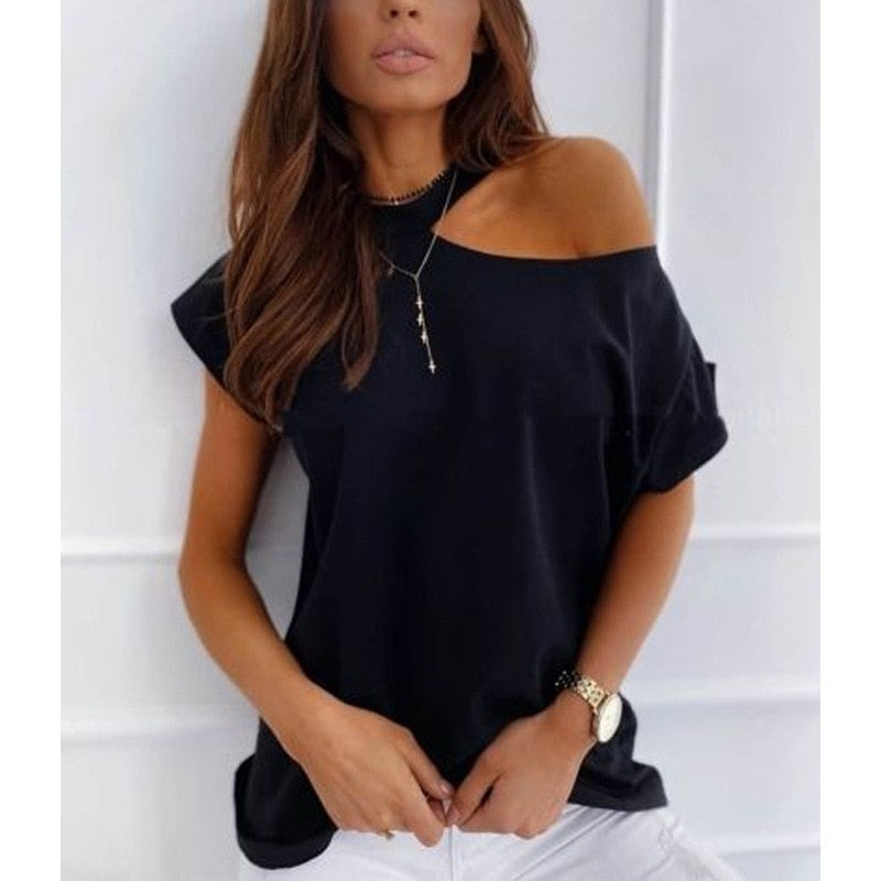 Women Tops Sexy Off Shoulder Summer T-Shirts Casual Print T-Shirt Short Sleeve O-neck Pullovers Tops Fashion Street Tee