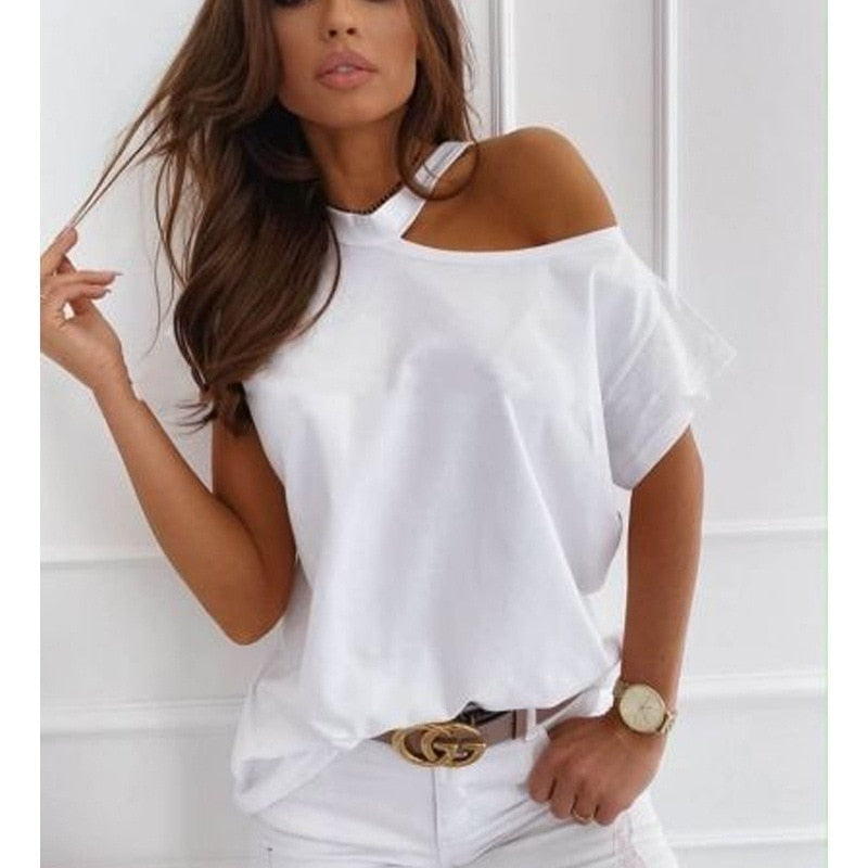 Women Tops Sexy Off Shoulder Summer T-Shirts Casual Print T-Shirt Short Sleeve O-neck Pullovers Tops Fashion Street Tee