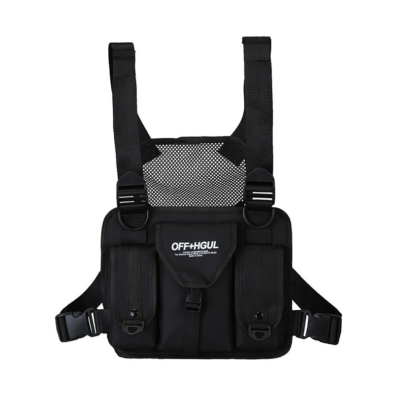 Black Vest Hip Hop Streetwear Functional Tactical Harness Chest Rig BagKanye West Waist Pack Chest Utility Pack