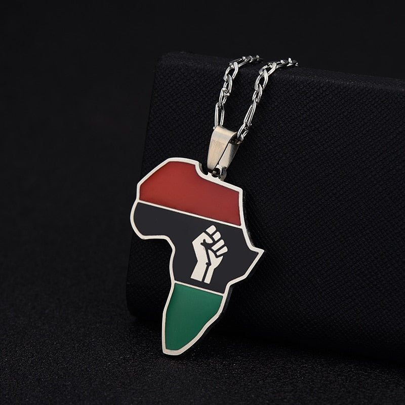 African Map Fist Symbol Pendant Necklaces Stainless Steel Men Women Africa Maps Black Lives Matter Ethnic Jewelry