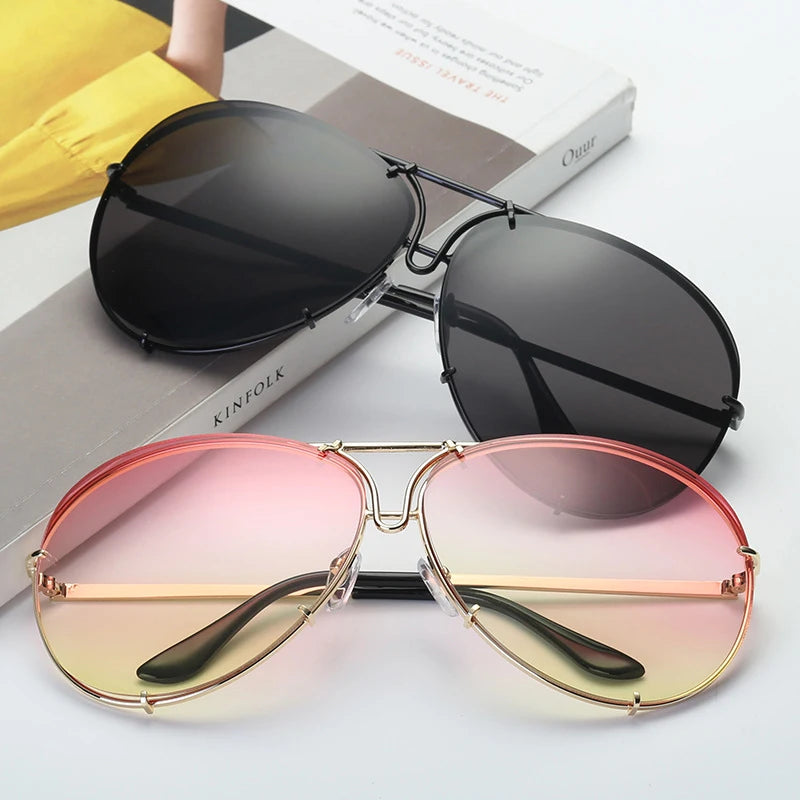 2024 New Fashion Pilot Sunglasses Women Oversized Luxury Sun Glasses For Female Cool Mirror Vintage Lady Gradient Shades UV400