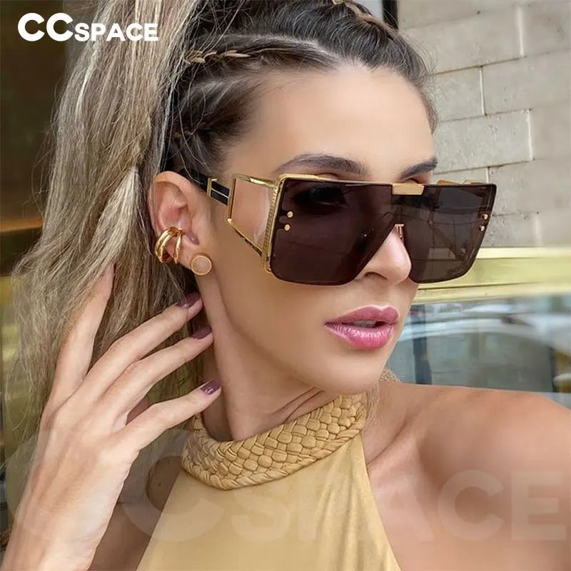 46588 Luxury Brand Sunglasses Women Big Frame Men Square Fashion One Lens Shades Uv400 Vintage Glasses