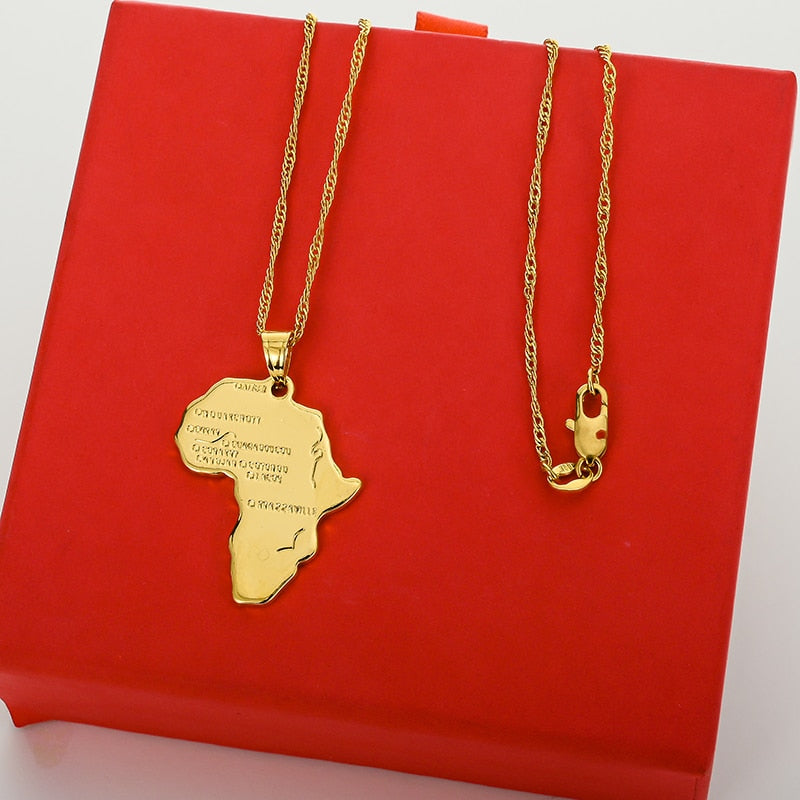 Africa Congo Algeria Map Pendant Necklace For Women Men Gold Color Copper Chain Necklaces Hiphop Style