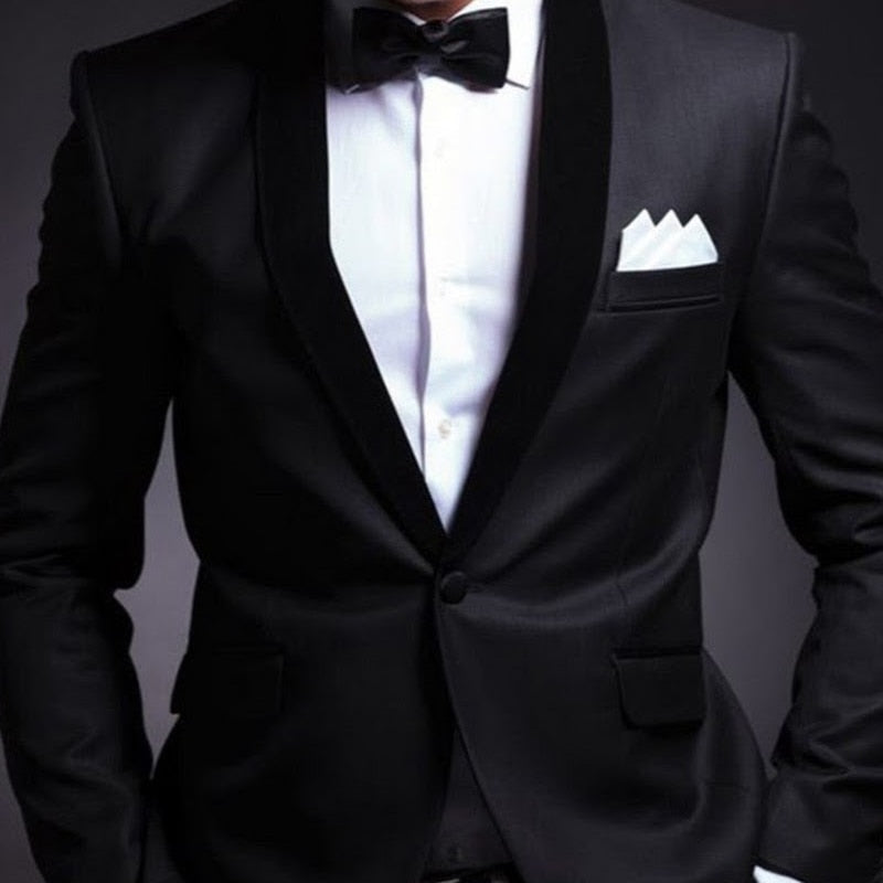 Black Wedding Tuxedo for Groom 2 Piece Slim Fit Men Suits Set Shawl Lapel Custom Prom Business Boyfriend Jacket with Pants 2022