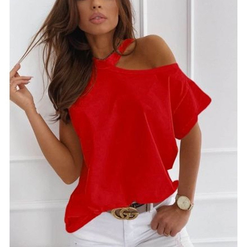 Women Tops Sexy Off Shoulder Summer T-Shirts Casual Print T-Shirt Short Sleeve O-neck Pullovers Tops Fashion Street Tee