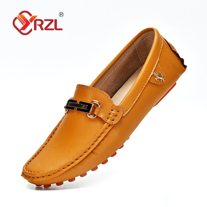 YRZL Loafers Men Handmade Leather Shoes Casual Driving Flats Slip-on Shoes Moccasins Boat Shoes Black/White/Blue Plus Size 37-48