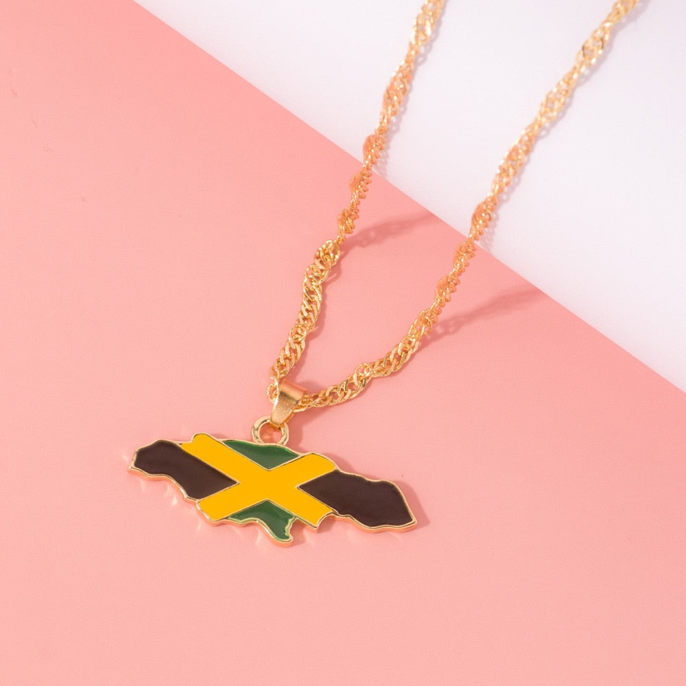 New Fashion Country Map Flag Necklace for Woman Man Liberia Haiti Jamaica Ghana Guinea Nigeria Alloy Pendant Chain Jewelry 2020