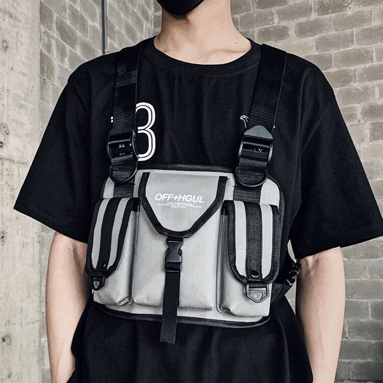 Black Vest Hip Hop Streetwear Functional Tactical Harness Chest Rig BagKanye West Waist Pack Chest Utility Pack