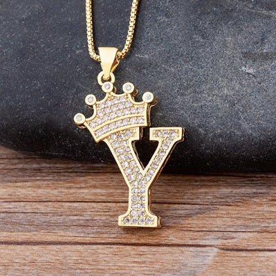 Nidin New Luxury Copper Zircon A-Z Crown Alphabet Pendant Chain Necklace Hip-Hop Style Fashion Woman Man Initial Name Jewelry