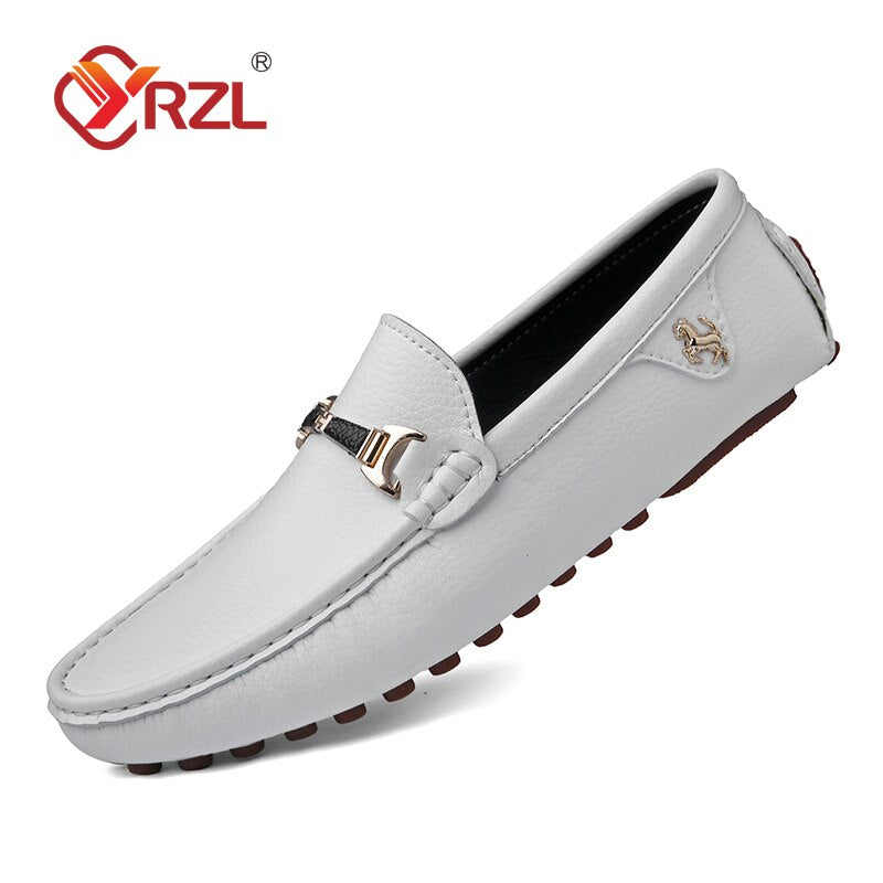 YRZL Loafers Men Handmade Leather Shoes Casual Driving Flats Slip-on Shoes Moccasins Boat Shoes Black/White/Blue Plus Size 37-48