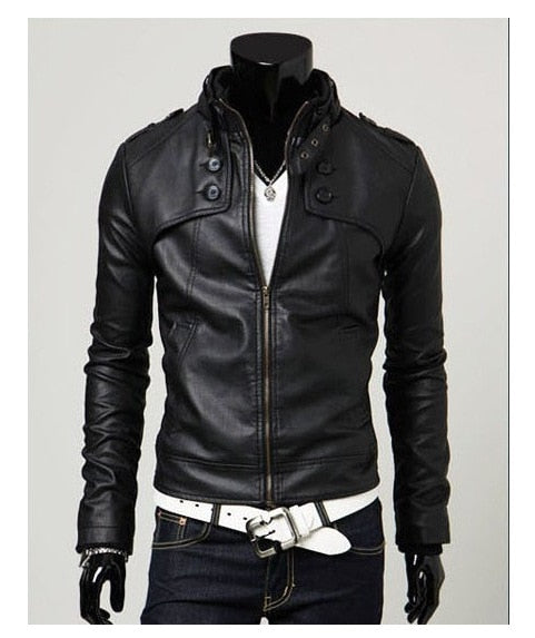 New Arrival Fashion Men Leather Coat Male Slim Casual Coats Man Outerwear Stand Collar Jackets Mens Leather Jacket