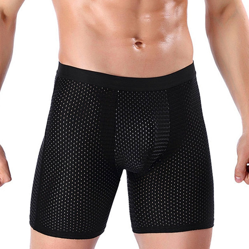 Boxers Briefs Man Ice Silk Shorts Underpants Male Large Size Men&#39;s Mesh Panties Breathable Long Boxer For Men Underwear