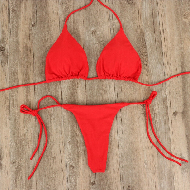 2pcs Sexy Women Summer Swimwear Bikini Set Bra Tie Side G-String Thong Beach e Suit Swimsuit Bathing Suit Swimming Suit