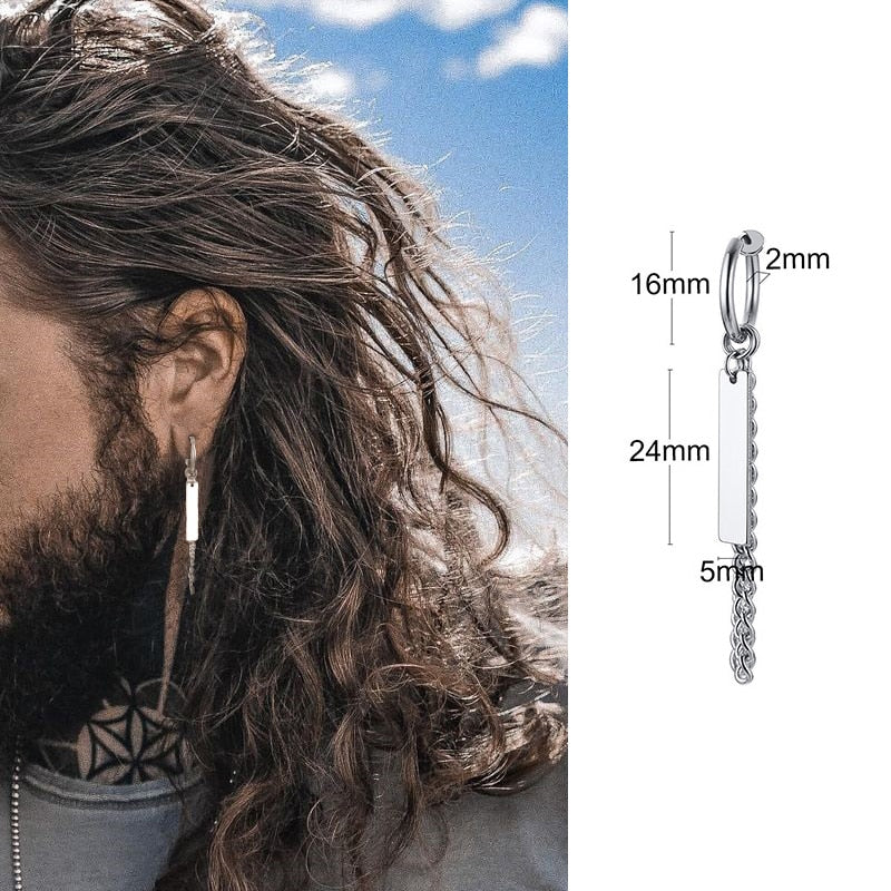 IRREGULAR TRIANGLE LONG CHAIN CUFF EARRING FOR MEN UNISEX JEWELRY ROCK THE COOLEST CONCH HOOP CLIP PIERCING WITHOUT PIERCING