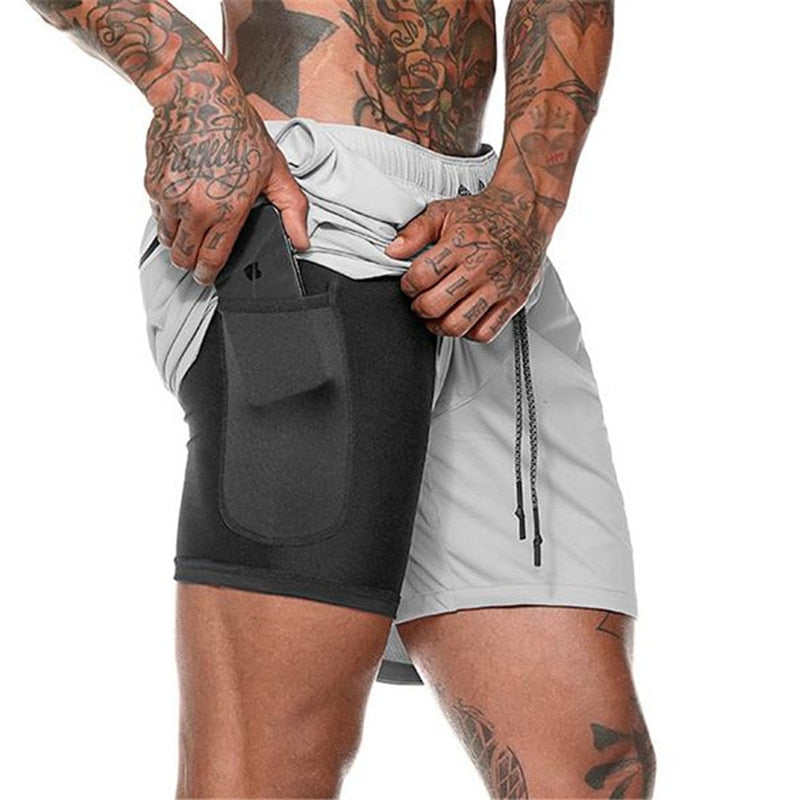 Summer 2020 running shorts men 2 in 1 sports jogging fitness shorts Men&#39;s Gym training Quick-drying sports shorts male short