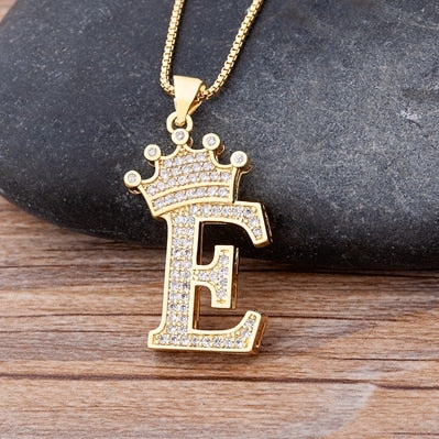 Nidin New Luxury Copper Zircon A-Z Crown Alphabet Pendant Chain Necklace Hip-Hop Style Fashion Woman Man Initial Name Jewelry