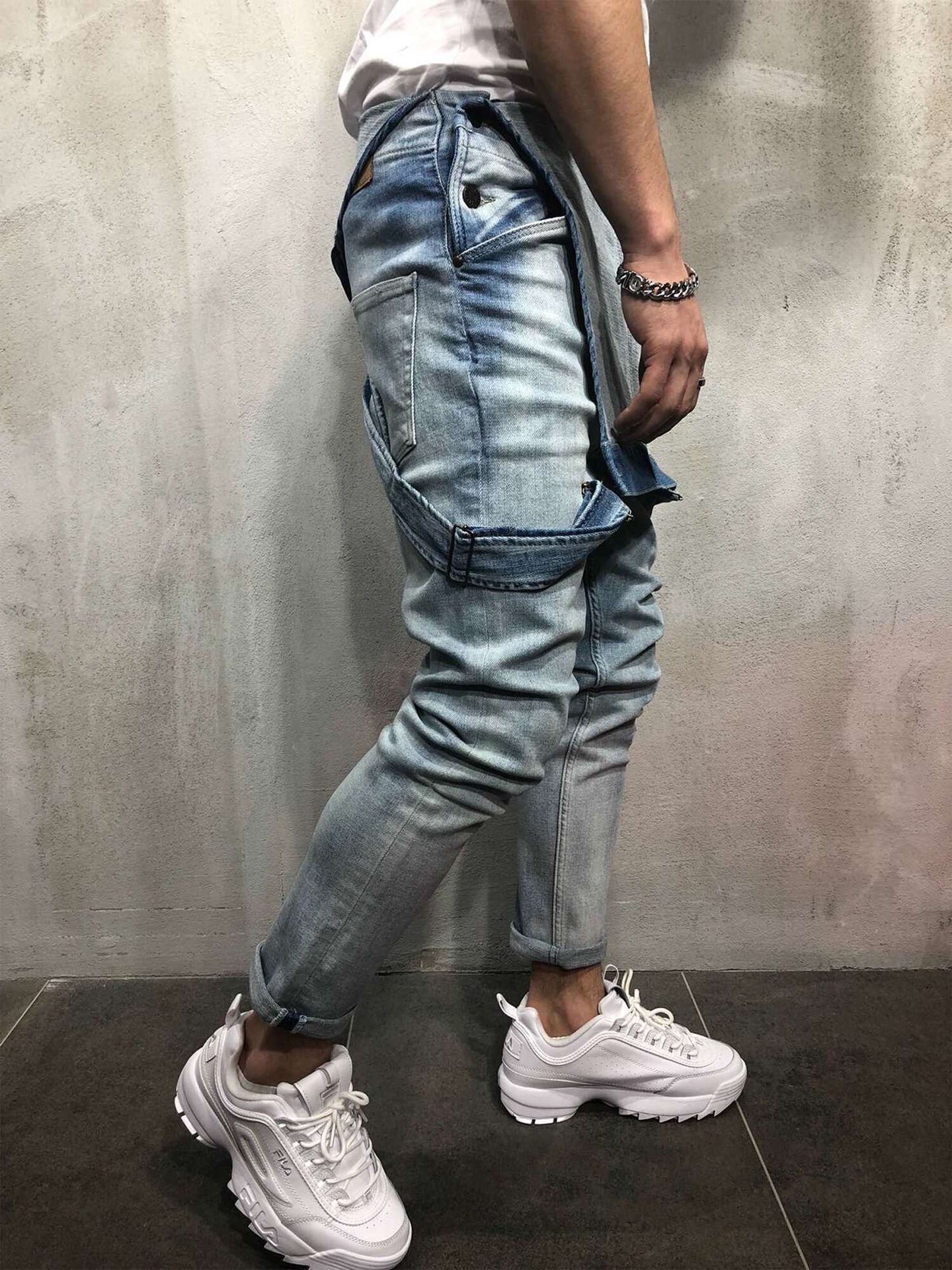 Fashion MenRipped Jeans Jumpsuits Ankle Length Letter printing Distressed Denim Bib Overalls For Men jeans Suspender Pants