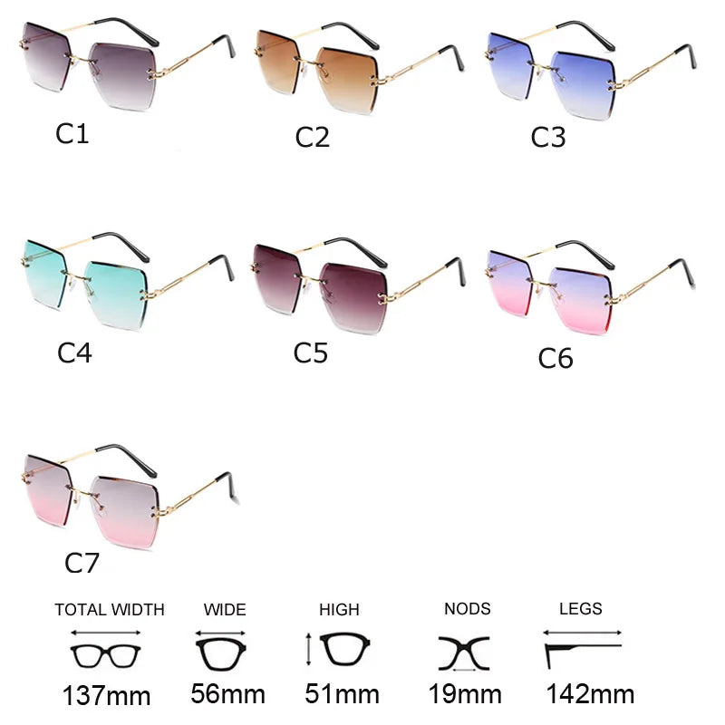 New Fashion Rimless Gradient Sunglasses Women 2024 Luxury Brand Frameless Square Sun Glasses Clear Blue Shades Dropshipping