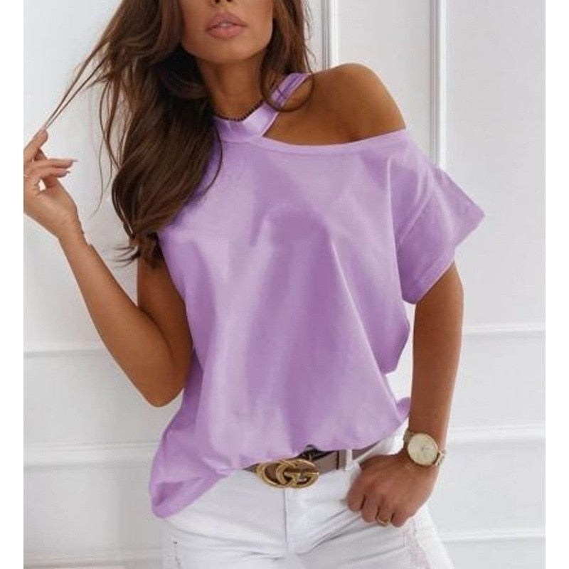 Women Tops Sexy Off Shoulder Summer T-Shirts Casual Print T-Shirt Short Sleeve O-neck Pullovers Tops Fashion Street Tee